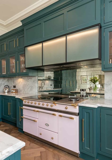 Lacanche Oven, Maximalism Kitchen, Pink And Green Kitchen, Pink Oven, Lacanche Range, Dreamy Kitchens, Green Kitchen Decor, Designer Kitchens, Induction Range