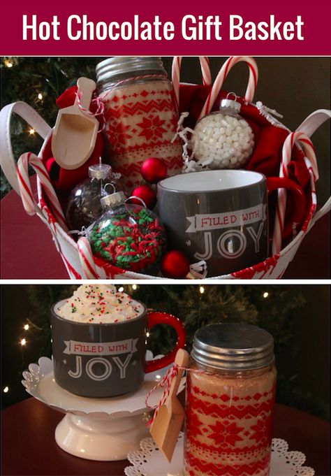 Hot Cocoa Gift Basket with Homemade Cocoa Mix Cocoa Gift Basket, Hot Chocolate Gift Basket, Diy Christmas Baskets, Hot Cocoa Gift, Christmas Gift Baskets Diy, Homemade Hot Cocoa, Săpunuri Handmade, Cocoa Gift, Best Gift Baskets