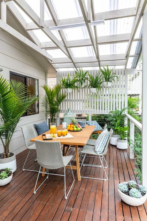 Before & after: An incredible patio transformation | Better Homes and Gardens Patio Transformation Before And After, Back Porch Before And After, Barbecue Area Ideas, Tiny Courtyard, Carport Makeover, Patio Transformation, Porch Fence, Courtyard Patio, Deck Renovation