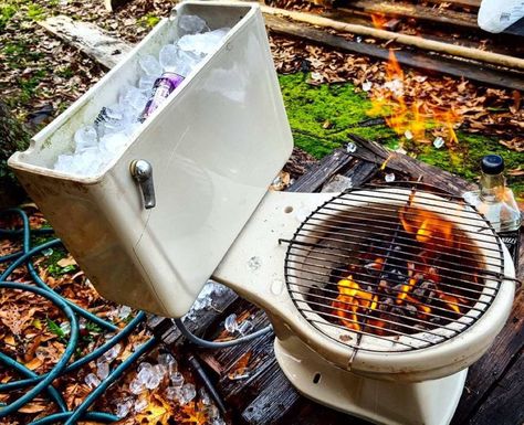 Summer grill and cooler combo - guessing the house must be a REAL treat. Grill Diy, Diy Grill, Great Inventions, Bbq Pit, White Trash, Charcoal Grill, Bbq Grill, Outdoor Cooking, On Fire