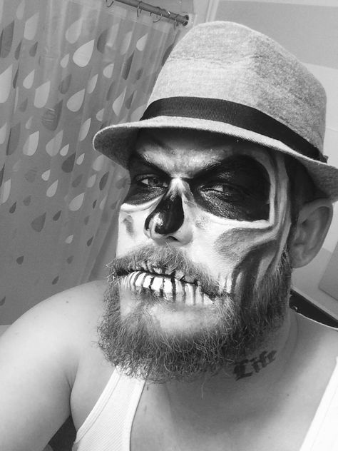 Men’s day of the dead skull face Men’s Skull Face Paint, Mens Skeleton Makeup With Beard, Day Of The Dead Makeup Men Beard, Skull Makeup Men Beard, Skull Makeup With Beard, Skull Makeup Beard, Halloween Makeup For Men With Beards, Skull Face Makeup Men, Halloween Face Paint For Men