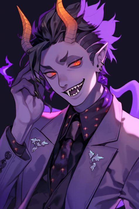 #rococo #anime #animeart #aiart #midjourney #midjourneyart #darkartstyles #oni #demon #pfp #profilepicture Oni Character Art, Demon Horns Aesthetic Male, Oni Fantasy Art, Demon Oc Male Horns, Oni Character Art Dnd, Purple Demon Character Design, One Horned Oni, Gaming Tattoo, Fantasy Races