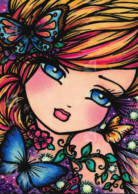 From Diamond Art Club. Expecting this in the post - I love this picture so much. Hannah Lynn Coloring Pages, Finished Coloring Pages, Artist Pictures, Little Charmers, Butterfly Artwork, Hannah Lynn, Coloring Inspiration, Fairy Girl, Fantasy Artist