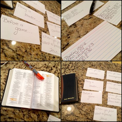 Great gift for him! I did this for my boyfriend and I's 1 year anniversary. He needed a new bible so I bought him one and engraved his name. Then I wrote one little cards "before a game..." And "when you need encouragement..." And other stuff like that. Then I highlighted the verses in the bible! Great for a couple that keeps God in the center of the relationship Bible Gift For Boyfriend, Bible For Husband, Bible Gift Ideas For Boyfriend, Bible For Boyfriend Gift Ideas, Bible Gifts For Boyfriend, Boyfriend Bible Gift, Bible For Boyfriend, Christian Couple Gifts, Bible For Husband Gift