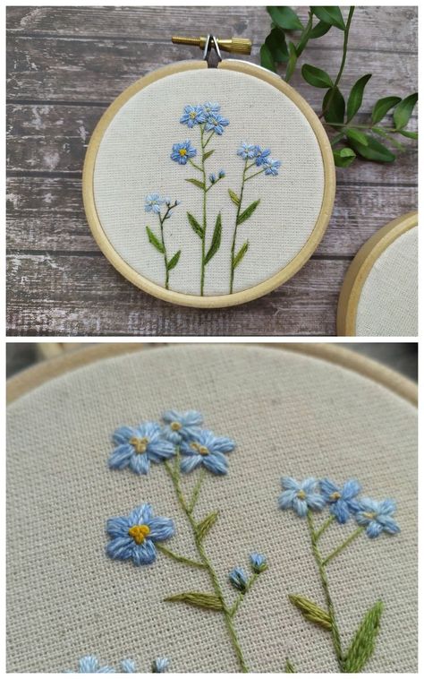 Forget Me Not Flower, Floral Embroidery Patterns, Pola Sulam, Blue Bouquet, Embroidery Flowers Pattern, Embroidery On Clothes, Cute Embroidery, Simple Embroidery, Sewing Embroidery Designs