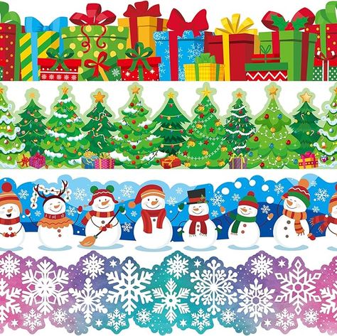 Amazon.com : 80 Feet Winter Christmas Bulletin Board Borders Snowman Snowflake Gift Christmas Tree Border Trim for Winter Holiday Xmas Classroom Party Decoration : Office Products Bulletin Board For Christmas, Christmas Bulletin Board Ideas Classroom, Christmas Bulletin Board Ideas, Christmas Music Activities, Christmas Pasta, Bulletin Board Tree, Tree Border, Classroom Christmas Decorations, Tree Borders