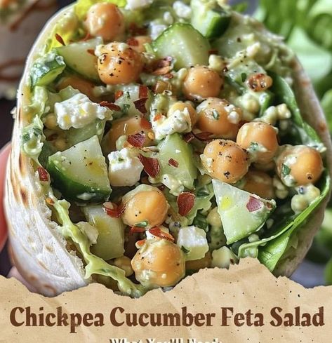 Non-GMO & Organic Recipe Box | Chickpea Cucumber Feta Salad | Facebook Chickpea Cucumber Feta Salad, Chickpea Cucumber, Cucumber Feta Salad, Homemade Comfort Food, Diet Recipes Easy, Salad Wraps, Feta Salad, Chickpea Salad, Mediterranean Diet Recipes