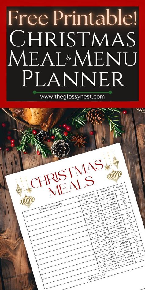 Looking for a simple Christmas meal planner free printable to use on Christmas Day? Keep track of your cooking schedule with this Christmas dinner planner free printable! Download this Christmas dinner menu list meal planner today. Christmas Meal Planner, Cooking Schedule, Christmas Menu Template, Planner Free Printable, Menu Planner Printable, Dinner Planner, A Simple Christmas, Christmas Meal, Christmas Dinner Menu