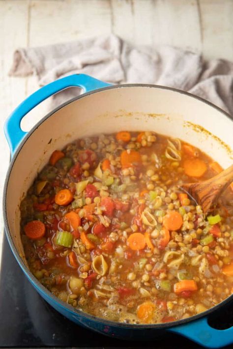 Italian Lentil Soup with Pasta Lentil Soup With Pasta, Pasta And Lentil Soup, Lentils With Pasta, Lentil Pasta Soup, Pasta Tomato Soup, Italian Lentil Soup Recipe, Italian Lentil Soup, Soup With Pasta, Escarole Soup