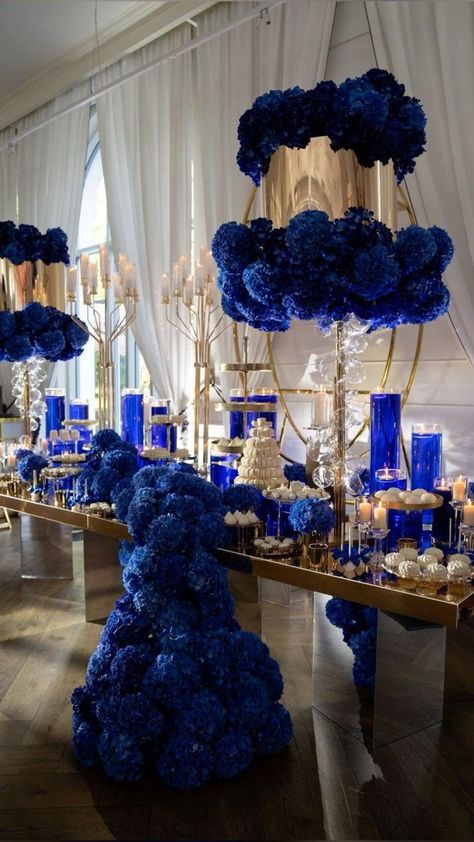 Blue Ballroom Aesthetic, Royal Blue Wedding Reception, Wedding Hall Decor, 2022 Goodbye, Goodbye 2022, Royal Blue Wedding Theme, Blue Wedding Receptions, Wedding Walk, Blue Green Wedding