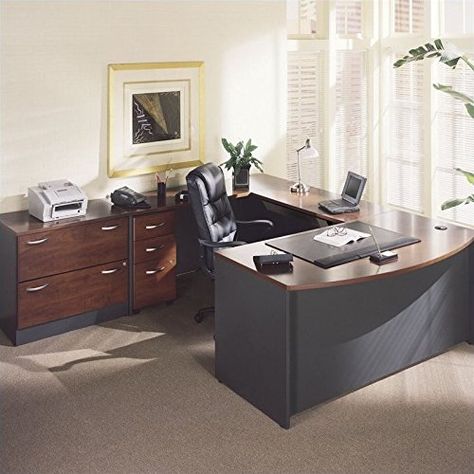 Bush Furniture Hansen Cherry Corsa L-Shaped Desk with Storage L Shaped Desk With Storage, Computer Desk With Hutch, Desk With Storage, Shaped Desk, Mobile File Cabinet, Mobile Storage, Business Furniture, The Bush, L Shaped Desk