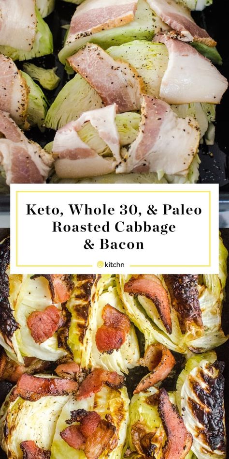 This roasted cabbage with bacon is one of our favorite ways to cook cabbage. It is easy and tastes similar to roasted brussels sprouts, but with none of the stink. The bacon helps it along, of course. The whole dish takes only 30 minutes to make. They are keto and Whole30 friendly and compliant. Cabbage Steaks With Bacon, Oven Baked Cabbage, Cabbage With Bacon, Roasted Cabbage Wedges, Paleo Roast, Roasted Cabbage Steaks, Baked Cabbage, Cabbage Steaks, Recipe Photo