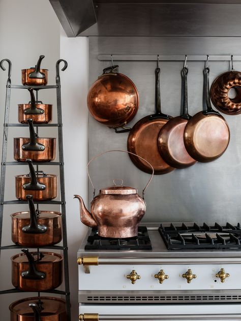 The Cook's Atelier Tin Interior, Copper Tea Kettle, Elegant Country, French Country Kitchen, French Cooking, Copper Pots, Brass Handle, Copper Kitchen, Tea Kettle