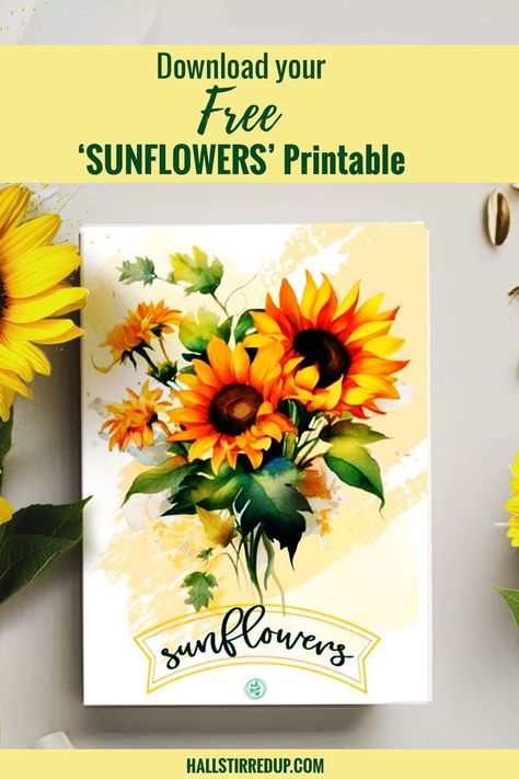 Sunflower Season, Sunflower Printable, Watercolor Sunflowers, Sunflower Colors, Planner Art, Nativity Crafts, Journal Inspo, Watercolor Sunflower, Flower Printable