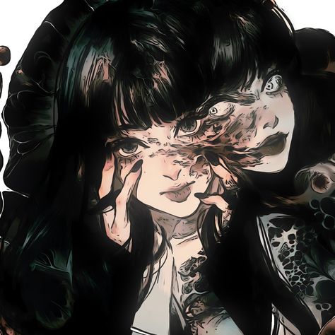 ᘏ ࣪˖ 🎞️ : junji ito horror film | artist on x (twt) : @qiuyanga・°☆ Horror Icons Art, Kawakami Tomie, Junji Ito Horror, League Of Legends Jhin, Junji Ito Collection, Adventure Time Girls, Horror Drawing, Komi-san Wa Komyushou Desu, Anime Black Hair