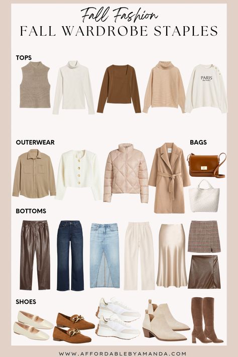 50+ Fall Capsule Wardrobe Essentials for 2023 - Affordable by Amanda shares fall staples and wardrobe essentials Outfit Ideas From Shein, Shein Fall Outfits, Outfit Staples, Style Influencers, Fall Outfits For Women, Fall Wardrobe Staples, Satin Slip Skirt, Staple Tops, Chunky Turtleneck Sweater