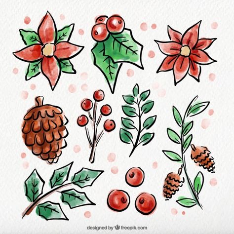 Holly Doodle Christmas, Christmas Plants Drawing, How To Draw Poinsettia, Christmas Flower Illustration, Winter Flowers Drawing, Poinsettia Doodle, Christmas Flower Drawing, Winter Doodles Easy, Christmas Flowers Drawing