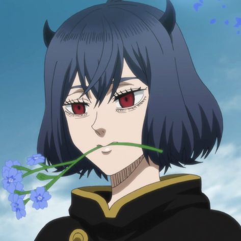 Swallowtail Secre (Black Clover) Matching Pfp Winter, Black Clover Matching Pfp, Mars Black Clover, Secre Black Clover, Pfp Winter, Black Hair And Red Eyes, Nero Black Clover, Secre Swallowtail, Mars Black