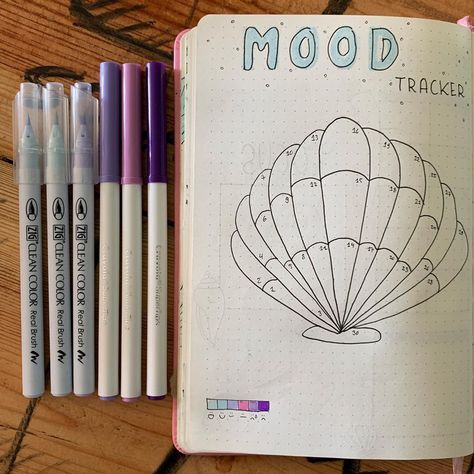 Beach Mood Tracker, Beach Theme Journal, Journal Beach Theme, June Mood Tracker, Bujo Seashell Theme, Mermaid Mood Tracker, Beach Bullet Journal, Monthly Journaling, September Bujo