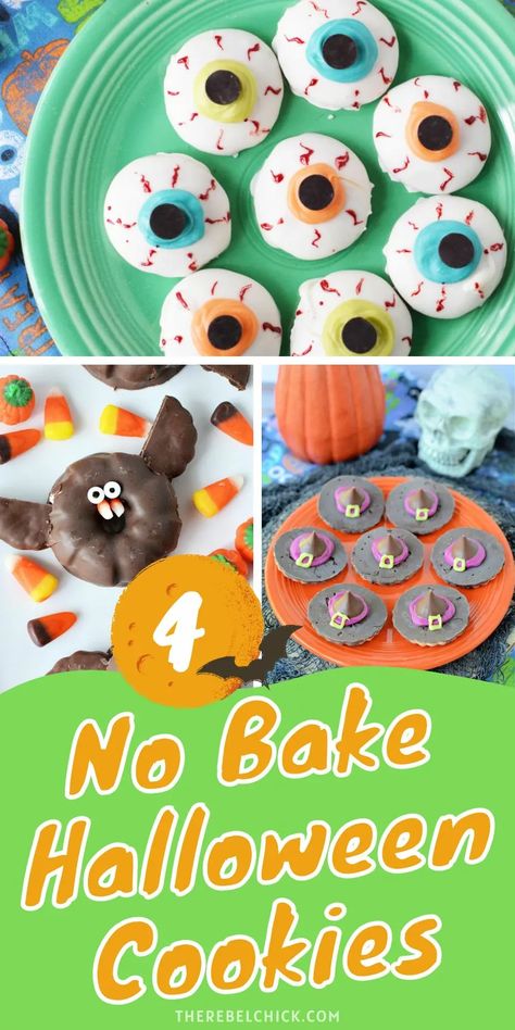 Halloween is just around the corner and it's time to start planning your spooky treats with these 4 Best Halloween No Bake Cookies You Can Make in No Time! These Halloween Recipes will make your spooky season so easy! Recipe Using Apples, Halloween Food Dinner, Halloween Food Appetizers, Cake Mix Cookie Recipes, Bake Recipes, Easy Party Food, Spooky Treats, Christmas Cookies Easy, Spooktacular Halloween