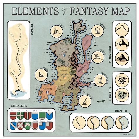 Elements of a Fantasy Map : r/worldbuilding Fantasy Journal, Fantasy Words, Fantasy Map Making, Dnd World, Dnd World Map, Fantasy World Map, Dungeon Master's Guide, Map Making, Writing Fantasy