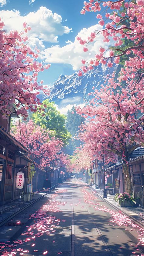 Vinne Art Wallpaper, Pink Anime Scenery Wallpaper, Japan Tokyo Wallpaper, Pretty Anime Backgrounds, Zú To, Japanese Nature Aesthetic, Wallpaper Japan Aesthetic, Japanese Pink Tree, Japan Aesthetic Anime