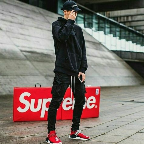 Follow me for more pins of street wear style hype 😃😎  | Supreme | Adidas (NMD Human Race) Instagram: @not_so_basic.official Nmd Outfit, Human Race Shoes, Adidas Human Race, Street Wear Style, Race Outfit, Urban Trends, Rare Sneakers, Causal Outfits, Tomboy Outfits