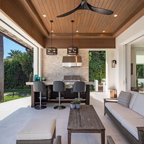 Waterfront Backyard, Indoor Outdoor Living Room, California Room, Patio Remodel, African House, Modern Bungalow House, Outdoor Living Rooms, Backyard Remodel, Wood Ceiling