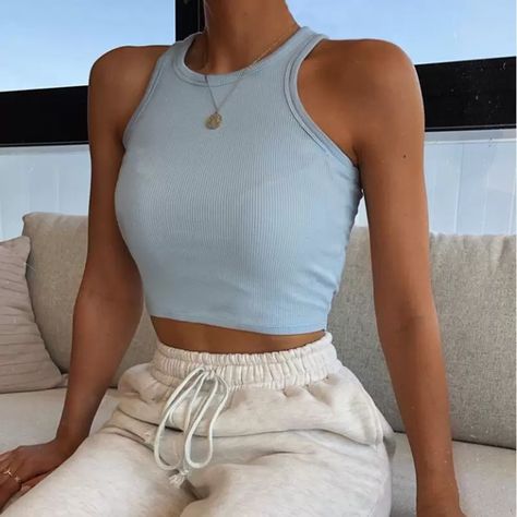 Midriff Solid Color Bare Tank Top Fashion Crop Tops T Shirt Women Clothes Will And Sandy Drop Ship From Ahokaoneone, $14.08 | DHgate.Com White Tank Top Women, Colorful Crop Tops, Sleeveless Outfit, Cooler Look, Mini Robes, Style Hip Hop, Summer Tank, Cropped Tops, Summer Tank Tops