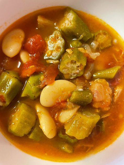 Okra Soup | Southern Style with Tomatoes and Beans | The Smart Slow Cooker Tomato Okra Soup, Okra Crockpot Recipes, Okra Recipes Soup, Lima Beans And Okra Recipe, Okra Soup Recipes African, Summer Crockpot Soup Recipes, Vegetable Soup With Okra, Okra Stew African, Recipes With Okra