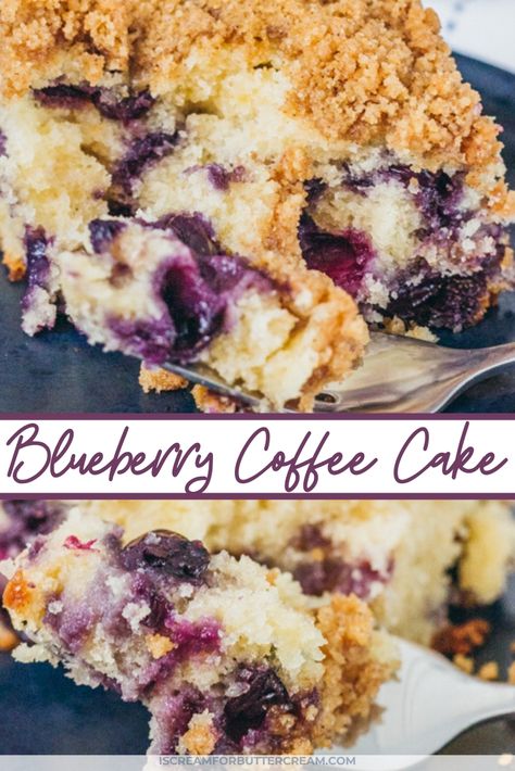 This sour cream blueberry coffee cake is super moist and flavorful with a pound cake like texture and filled with yummy blueberries, then topped with the most amazing crumb streusel topping with just a hint of cinnamon. It's yummy for breakfast, or any time you want a blueberry treat. Cofee Cake, Blueberry Coffee Cake Recipe, Cheese Coffee Cake, Cream Cheese Coffee Cake, Blueberry Coffee Cake, Blueberry Coffee, Sour Cream Coffee Cake, Coffee Cake Recipe, Blueberry Desserts