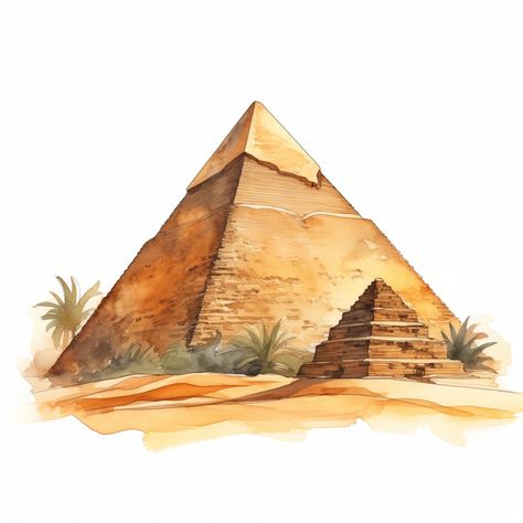 10 Pyramid Landscape Clipart Pyramids Egypt Art, Pyramids Watercolor, Pyramid Illustration, Pyramid Drawing, Geometry Stickers, Egyptian Landscape, Landscape Clipart, Pyramids Egypt, Easy Flower Drawings