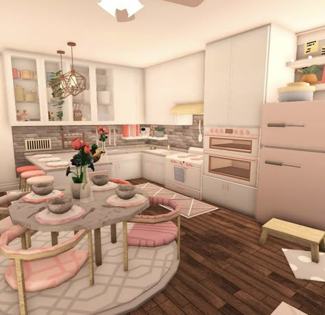 Bloxburg Blush Kitchen Ideas, Preppy Kitchen Bloxburg, Preppy Bloxburg Kitchen, Blush Bloxburg Kitchen, Blocksburg Kitchen Ideas, Blocksburg Room Ideas￼, House Plans With Pictures, House Decorating Ideas Apartments, Small House Layout