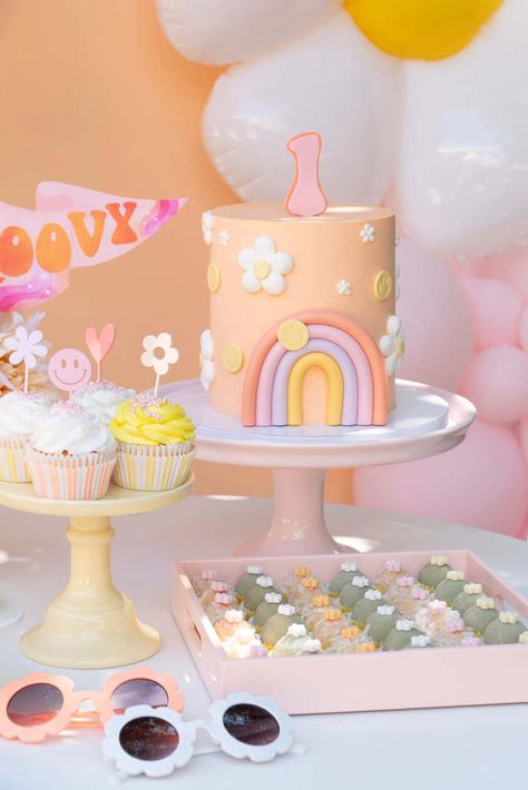 Kara's Party Ideas Groovy One 1st Birthday Party | Kara's Party Ideas Groovy Cupcakes, 1rst Birthday, Girls First Birthday Cake, Hippie Birthday Party, First Birthday Party Ideas, Groovy One, Baby First Birthday Themes, Groovy Party, Hippie Birthday