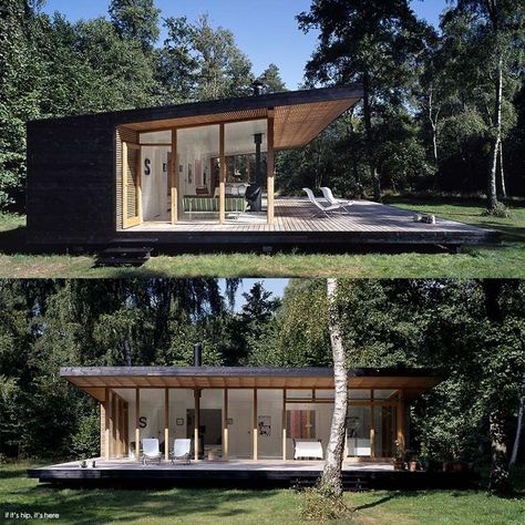 Small Modern House Plans, Summer Cottage, Tiny House Cabin, Modern Cabin, Forest House, Modern House Plans, Prefab Homes, Tiny House Design, Small House Design