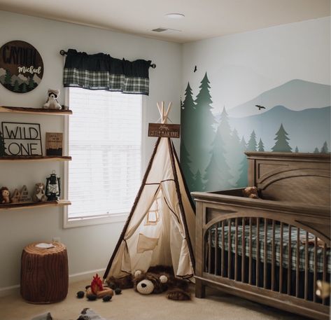 Toddler Forest Room, Happy Camper Nursery, Forest Boys Room, Alpine Nursery, Boys Woodland Bedroom, Woodsy Nursery, Cabin Nursery, Camping Room, Newborn Room