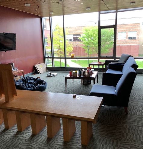 Moving Out: A Reflection On My First-Year Dorm | Oberlin College and Conservatory Oberlin College, Set Of Drawers, Huge Windows, Red Walls, Three Floor, I Am The One, Moving Out, College Dorm, Colleges And Universities