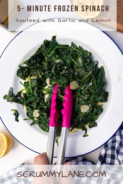 Sautéed frozen spinach is a quick and easy side dish that you can pull together in literally 5 minutes. Simply pull out a bag of frozen spinach and throw it into a hot pan with garlic - without defrosting first! Finish with fresh tangy lemon juice, salt and pepper, and a large drizzle of extra virgin olive oil. This is so much tastier than the sum of its parts. Since it goes with almost everything, it'll soon become one of your dinner go-tos. Spinach Sauteed, Greek Quesadillas, Spinach Wraps, Ginger Cake, Greek Flavors, Frozen Green Beans, Easy Side Dish, Sauteed Spinach, Spinach Recipes