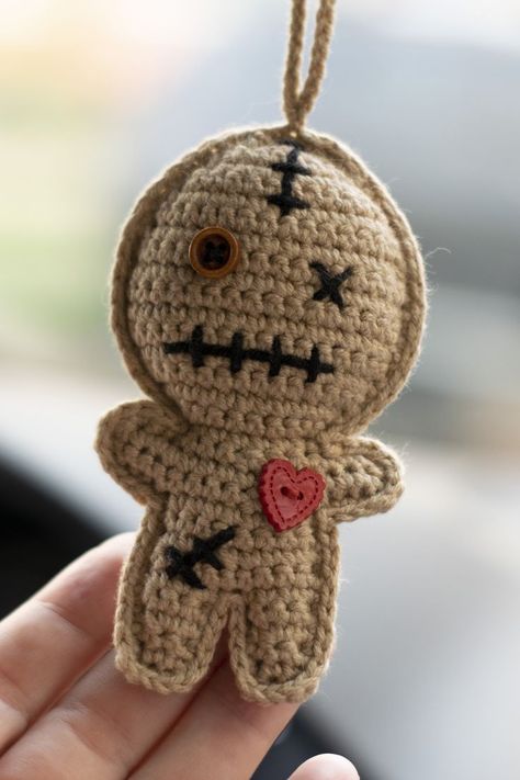 Voodoo Doll car accessory, rear view mirror charm, car pendant heart, car decor, car mirror hanger -  #accessory #Car #Charm #decor #Doll #Hanger #Heart #Mirror #Pendant #Rear #View #Voodoo Crochet For The Car, Crochet Rearview Mirror Decoration Free Pattern, Crochet Car Charm Free Pattern, Crochet Car Decor Free Pattern, Crochet Car Hangers, Crochet Car Hanger Free Pattern, Crochet Rearview Mirror Decoration, Crochet Mirror Hanging, Crochet Car Accessories Pattern Free