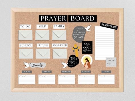 Prayer Board Starter Kit Black & White Prayer Board Template - Etsy Prayer Board Inspiration, Prayer Request Board, Prayer Board Ideas Aesthetic, Prayer Vision Board Ideas, Prayer Board Ideas Creative, Prayer Bored, Prayer Board Ideas Diy, Prayer Board Ideas, Diy Prayer Board