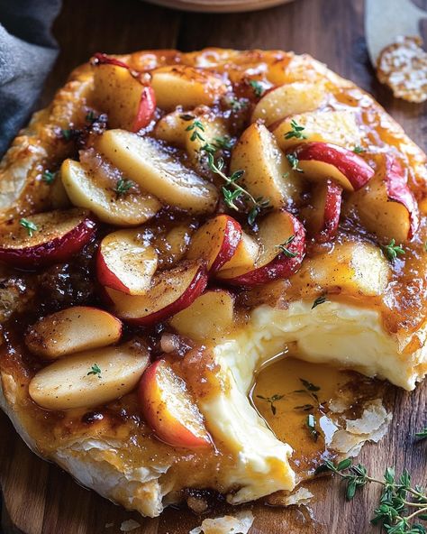 Baked Brie with Caramelized Apples - Miarecipes Easy Baked Brie Recipe, Baked Brie Cheese, Brie Cheese Recipes, Baked Brie Appetizer, Baked Brie Recipes, Caramelized Apples, Brie Puff Pastry, Brie Appetizer, Friendsgiving Food