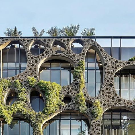 Biophilic Architecture Building, Biofilic Architecture, Biophilic Design Exterior, Biophilic Facade, Facade Ideas Architecture, Biophilic Building, Green Office Building, Biomimetic Architecture, Eco Office