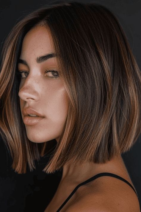 short bob, straight hair, elegance Middle Part Straight Bob, Sleek Short Hairstyles Wedding, Medium Length Bob Straight Hair, Baddie Bob Haircut, Youthful Bob Haircut, Thick Straight Short Hair, Short Hair Parted In The Middle, Short Bob Hairstyles Middle Part, Short Hair With Middle Part