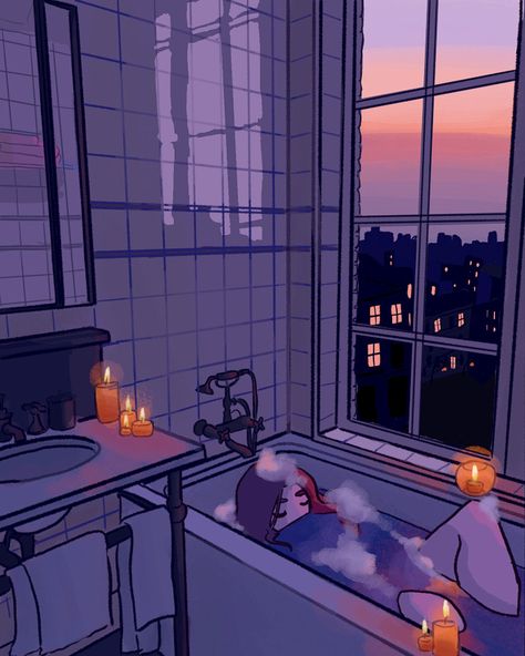 Bathroom Drawing Ideas, Anime Bathroom Drawing, Bathroom Drawing Aesthetic, Bathtub Illustration Art, Bathroom Art Reference, Bathtub Art Drawing, Bathroom Background Drawing, Bathroom Illustration Art, Bathtub Poses Drawing