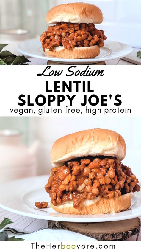 This Lentil Sloppy Joes with Canned Lentils recipe is a delicious and hearty vegetarian take on classic sloppy joes! Loaded with fresh veggies, herbs, and spices, these delicious lentil sandwiches are smothered in a sweet tomato-ey sauce. This is one low sodium dinner recipe the whole family will love! Low Sodium Vegetarian Meals, Low Sodium Lentil Recipes, Lentil Sloppy Joes Crockpot, Vegan Low Sodium Recipes, Low Sodium Vegetarian Recipes, Chf Diet, Vegan Dahl Recipe, Vegan Sloppy Joes Lentil, Lentil Sandwich