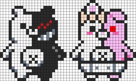 Monokuma And Monomi Perler Bead Pattern / Bead Sprite Ironing Beads, Easy Perler Bead Patterns, Hamma Beads, Fuse Bead Patterns, Easy Pixel Art, Pixel Art Templates, Perler Art, Diy Perler Bead Crafts, Motifs Perler