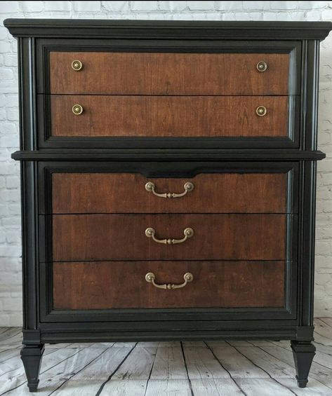 Vintage Bureau SOLD - Etsy Black And Wood Antique Dresser, Black And Walnut Dresser, Dark Stain Dresser, Highboy Dresser Makeover, Black And Wood Dresser, Dark Walnut Dresser, Wood Dresser Diy, Stained Dresser, Chest Of Drawers Makeover