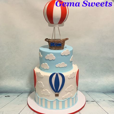 1st Bday Cake, Hot Air Balloon Cake, Hot Air Balloon Party, Baby First Birthday Cake, Cake Decorating For Beginners, Fresh Cake, Baby Boy First Birthday, Balloon Cake, Bolo Fake