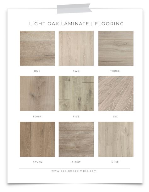 Light Oak Laminate Flooring Favorites | Sharing my top 9 choices for light colored laminate flooring! | Designed Simple | designedsimple.com Honey Laminate Flooring, Pergo Timbercraft Flooring Leaf Maple, Light Floor Home Decor, Pale Laminate Flooring, Light Oak Floors Vinyl Plank, Neutral Laminate Wood Flooring, Light Wood Basement Floor, Upstairs Laminate Flooring, Rugs With Oak Floors