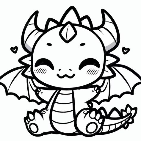 A kawaiistyle outline drawing of a chibi dragon | Premium AI-generated vector Cartoon Dragon Drawing Easy, Mini Dragon Drawing, Chibi Dragon Drawing, Cute Dragon Drawing Kawaii, Dragon Outline Drawing, Dragon Drawing Ideas, Simple Dragon Drawing, How To Draw Dragons, Dragon Faces